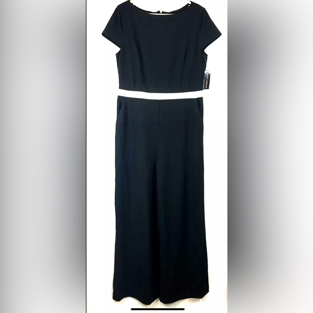 Donna Morgan Women’s Black Short Sleeve Contrast Jumpsuit, 16